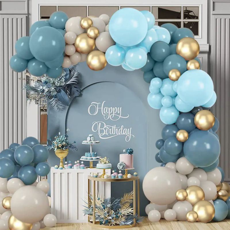New Blue Gold Balloons Arch Garland Kit with Nude Balloons Retro Blue DIY Arch Balloons for Men Boys Birthday Party