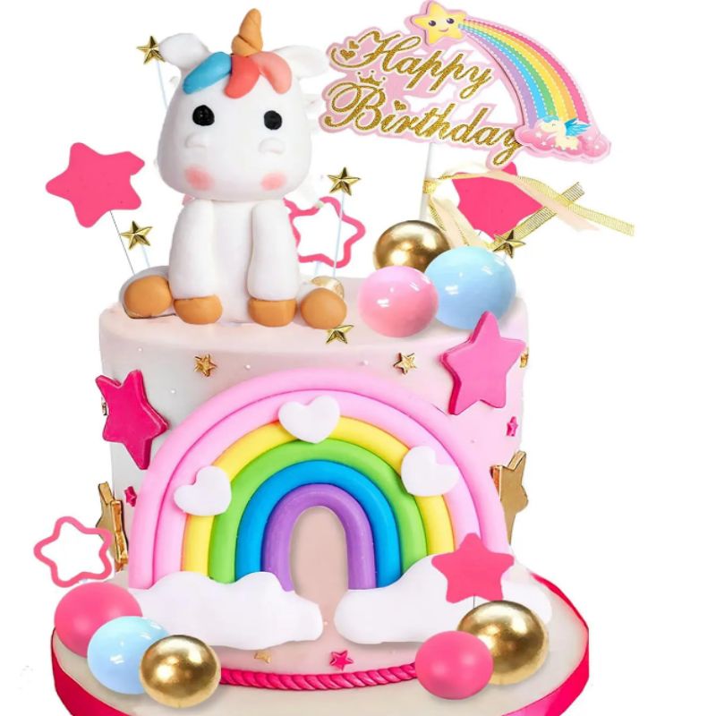 Cake topper Decoration Set Rainbow Cloud Unicorn Birthday for Birthday Party Decoration