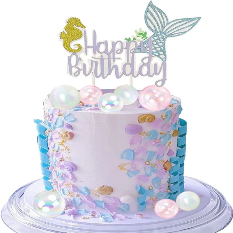 LEMON 9pcs Mermaid Cake Topper Bubble Balls Decors Cake Toppers Happy Birthday Baby Shower Under The Sea Party Supplies