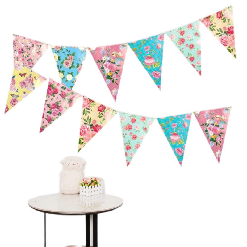 Colorful Flowers Pennant Banner Party Decoration Set Girls Paper Party Banner Birthday Party Supplies Customized Service