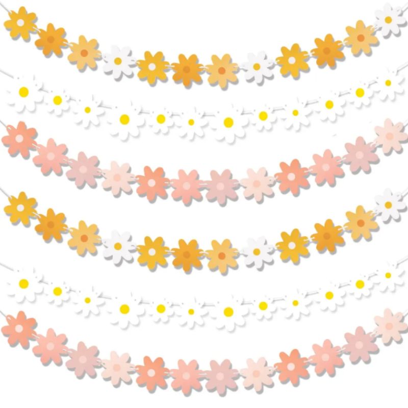 Daisy Banner Boho Daisy Flower Paper Garlands Hanging Hippie Party Banners Two Birthday Baby Shower 60s 70s Party Decor