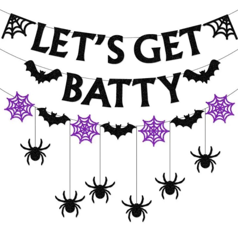 New Custom Back and Purple Glittery Halloween Party Banner Decoration For Haunted House Mantle Home Decor Wall Decor