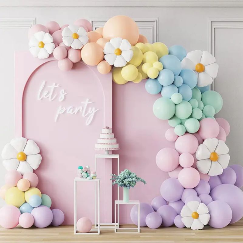 Garland Arch Kit White Groovy Daisy Flower Macaron Pastel Balloons Garland for Baby shower Wedding Daisy Theme Balloon