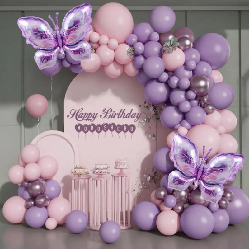 Happy Birthday Baby Butterfly 126 Pieces Balloons Pastel Balloon Garland Purple Balloon Garland
