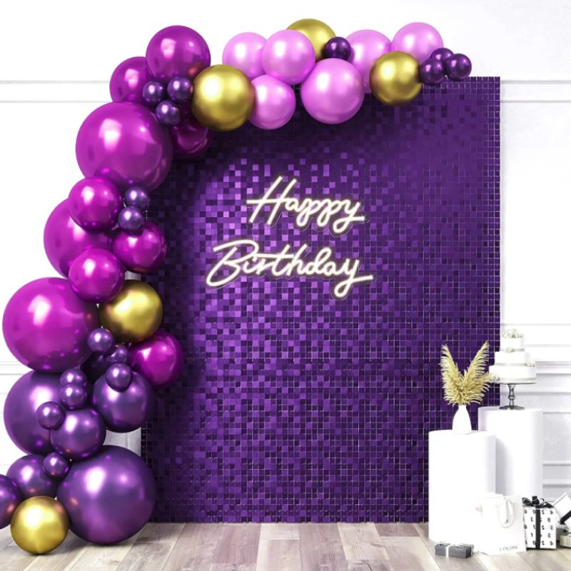 Black grid backboard purple shimmer sequin wall panels decoration backdrop wall