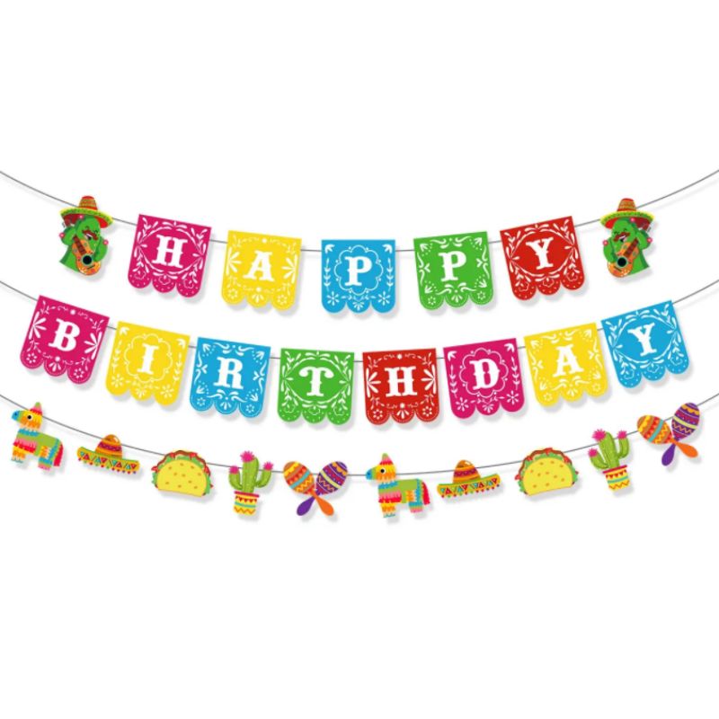 High Quality Mexican Carnival Theme Party Banners Colorful Birthday Flags Flowers Decor Cross-Border Celebrations New Paper