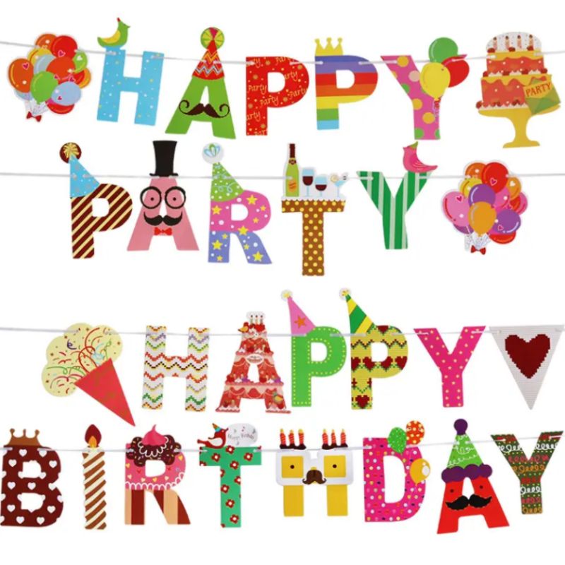 Children's Colorful birthday day party factory wholesome Paper Flag Decorations Gilded Beard Mr Flag Bar Cafe Layout Birthday