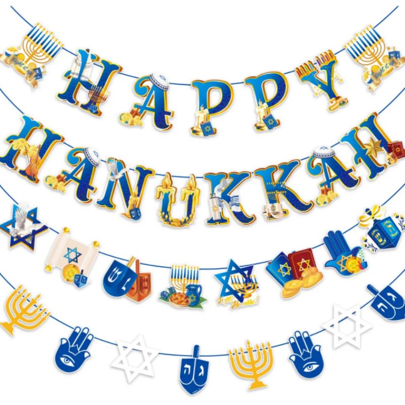Youlun Hot Sale High Quality Jewish Happy Hanukkah Paper Letter Shape Flags Party Banner For Jewish New Year With Ropes