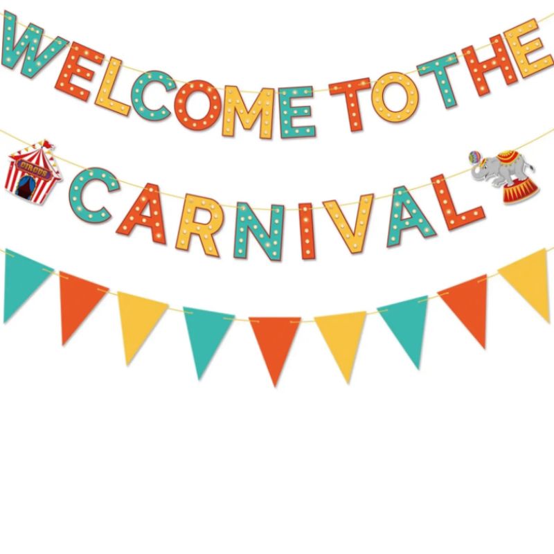 Welcome To The Carnival Banner Carnival Theme Party Banner And Pennant Triangle Bunting Flag Circus Theme Party Decorations Set