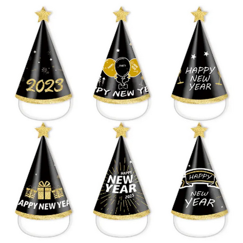 Hot Sell Black and Gold Color New Year's Eve Party Hats Count Down Party Glitter Hats Happy New Year's Eve Party Supplies