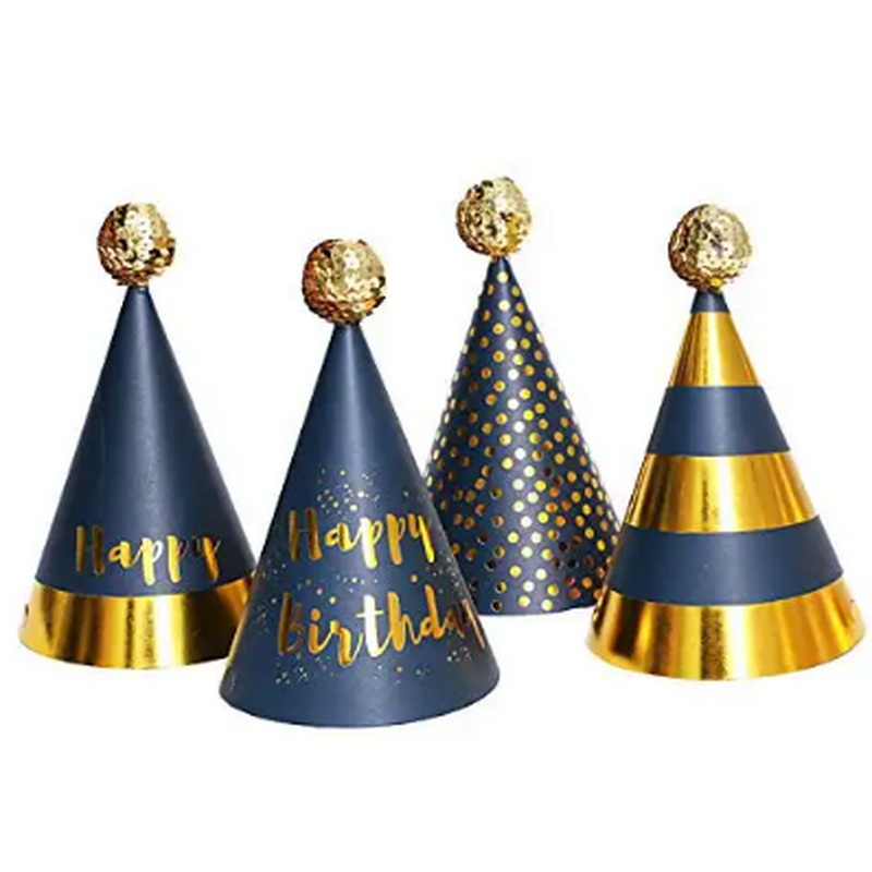 Simple polymer Birthday Party Hats Birthday Paper Cone Hats with Pom Poms Lovely Party Hats