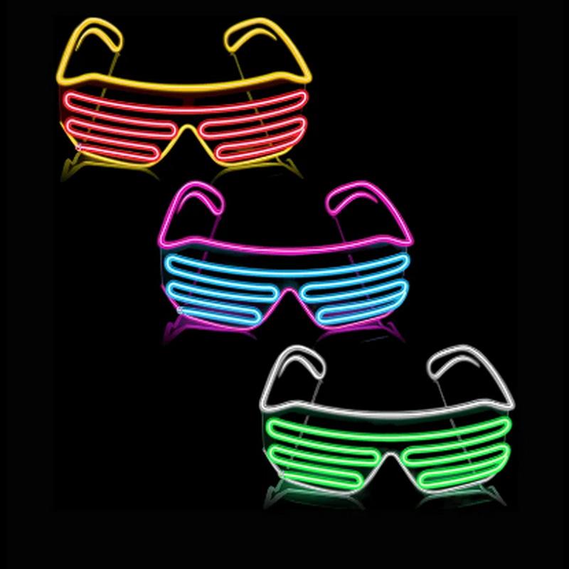 LED Light up Shutter Glasses EL Wire Glow Party Shutter Neon Rave Glasses for 80s Halloween Disco Bar Party