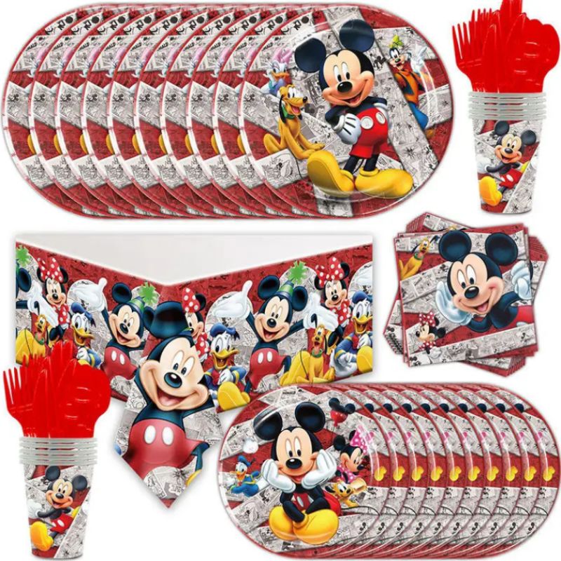 Children's Birthday Cartoon Red Mouse Party Decorative Paper Plates Paper Cups Tablecloth Disposable Tableware Supplies K2091
