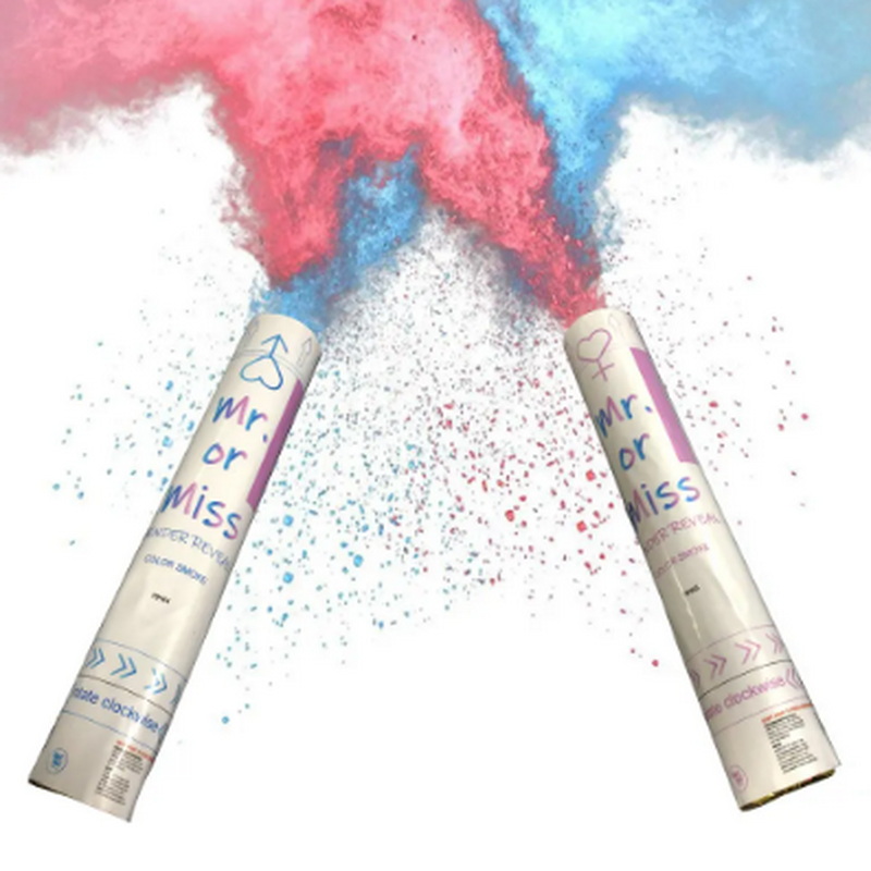 Baby Gender Reveal Party Supplies Pink Blue Colour Smoke Powder Confetti Cannon For Baby Shower Party 45CM