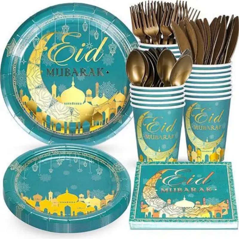 Disposable Paper Plates Paper Cups Paper Towels Knives Forks Spoons Meal Decorations Eid al-Fitr Party Sets Tableware