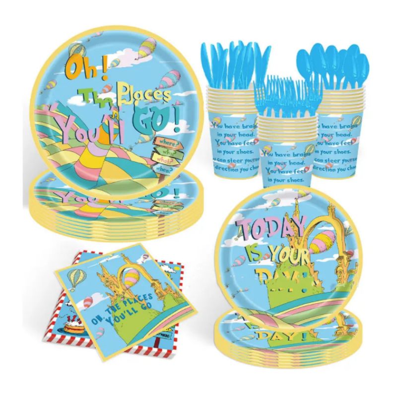 New travel diary theme disposable paper tray paper towel tablecloth children's birthday party decorative tableware set