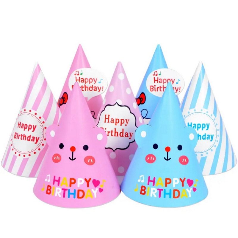 Children's Colorful Birthday Hat Kids Adult Paper Cartoon Birthday Party Cake Hat