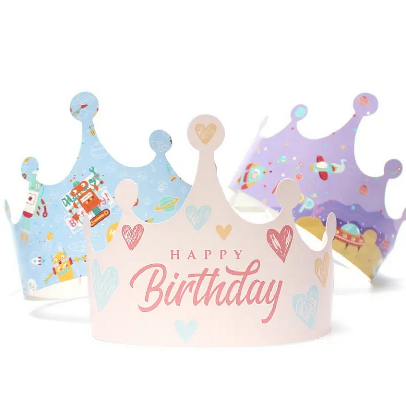 Children's Cartoon Birthday Hat Party Decoration Crown Boy Girl Cute Cake Hat Paper Card Long Hat