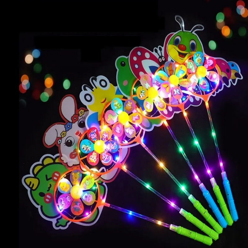 Wholesale Fun RGB LED Flashing Magic Wand Toy Colorful Light-Up Cartoon Animal Windmill Christmas Party Gift Girls PS Material