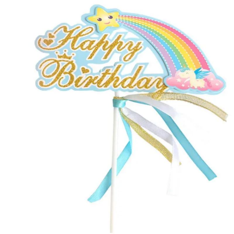 Rainbow Cake Decorations for Girls Cloud Rainbow Happy Birthday Decorations Cake Toppers Party Props Cake Bunting Decor Topper