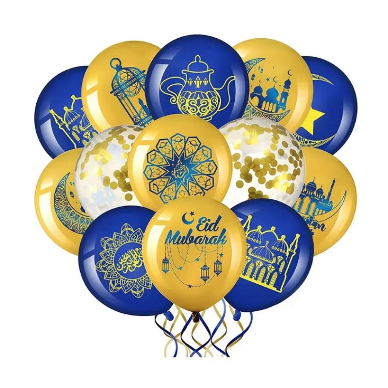 Wholesale Latex 12 inch Hajj Ramadan Party Hanging Decoration Helium Balon Print Confetti Ballon Ball Happy Eid Mubarak Balloon