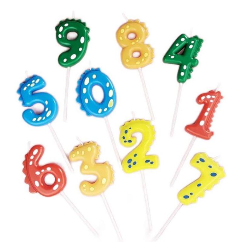 New creative Numbers 0-9 cakes decorated with colorful digital birthday candles colorful dinosaur birthday candle